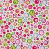 FQ4161 - Wit met roze en groene bloemen en cirkels FQ