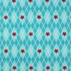 4338 - Blauw witte ruit met rode bloemetjes