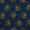 4645 - Blauw donker met trosjes beige bruine roosjes