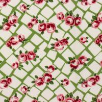 Groen met witte vlakjes en rode rozen
