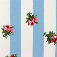 Blauwe en witte banen met rode roosjes FQ