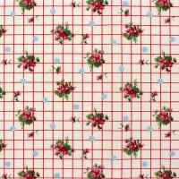 Bijna wit met rood ruitje en rode roosjes FQ