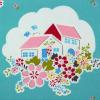 2906 - Blauw met huisjes en bloemen