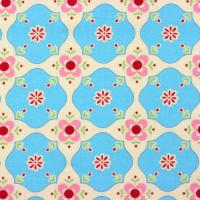 Blauwe vlakjes met roze bloemen FQ