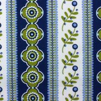 Blauw witte strepen met rozetjes en bloemen FQ