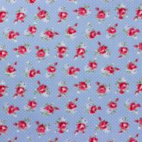 Blauw met witte stipjes en rode roosjes FQ