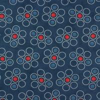 Blauw donker met witte circels en rode dots: Airy Dot