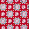 4343 - Rood met blauw roze bloemen