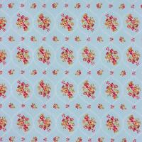 Blauw met medaillon met kleine roze rode roosjes