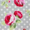 Grijs met witte dots en grotere rozerode rozen