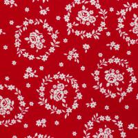 Rood met witte medaillons van bloemen