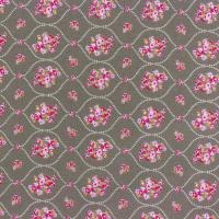 Bruingrijs (taupe) met medaillon met kleine roze roosjes