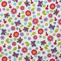 Wit met fleurige bloemen en vlinders