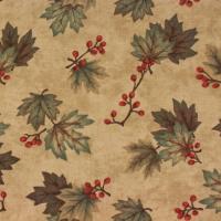 Beige met groene bladeren en rode besjes