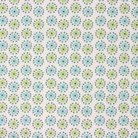 Wit (bijna) met blauwe en groene bloemen met cirkeltjes