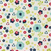 Wit (bijna) met blauwe, groene en rode bloemetjes  FQ
