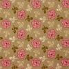 5339 - Beige bruin streepje met roze rode bloemen en beige bladeren