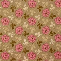 Beige bruin streepje met roze rode bloemen en beige bladeren