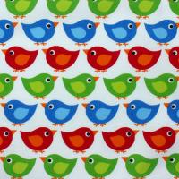 Wit (bijna) met vrolijke rode, groene en blauwe vogels FQ