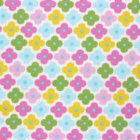Wit met roze blauwe groene en gele bloemetje FQ