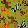 5601 - Groen met gele, oranje en bruine zebra's