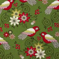 Groen met vogeltjes en bloemen