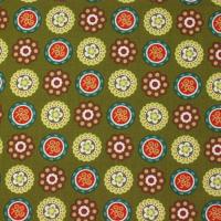 Groen met bruin blauw oranje bloemen
