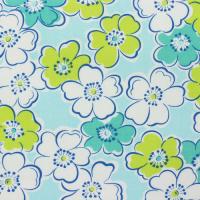 Blauwgroen (aqua) met witte en (lime) groene bloemen FQ