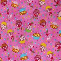 Roze middel met gekleurde cupcakes en snoepjes FQ