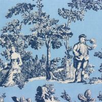 Blauw middel met donkerblauw en creme tafereeltje (toile) FQ