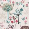 6227 - Ivoor met grijze en blauwe roze bomen met vogeltjes en vlinders