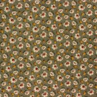 Ivoor met fijn zwart ruitje en rood oranje bloemetjes