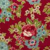6502 - Rood met grote rode rozen en blauwe bloemen