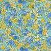 6664 - Bloemen geel, blauw, aqua en groen op witte ondergrond