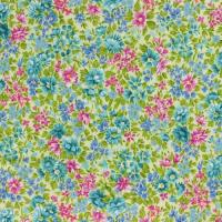 Bloemen roze, blauw, teal en groen op ivoor ondergrond FQ