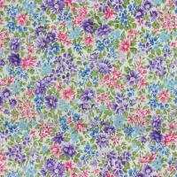 Bloemen paars, roze, blauw en groen op witte ondergrond FQ
