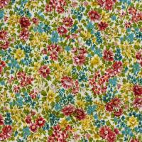 Bloemen steenrood, teal, oker en groen op ivoor ondergrond FQ
