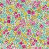 6668 - Bloemen roze, geel, teal en groen op ivoor ondergrond