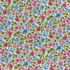 6672 - Bloemen roze, blauw en groen op witte ondergrond