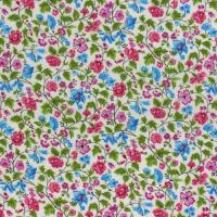 Bloemen roze, blauw en groen op witte ondergrond FQ