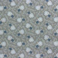 Grijs/beige met licht grijze en donker blauw bloempje en takjes