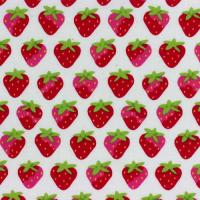 Witte ondergrond met aardbeien roze/rood/groen