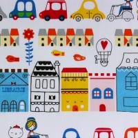 Wit met gekleurde huisjes en autootjes FQ