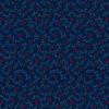 Blauw donker met wit gestippeld krullijntje en rood bloemetje
